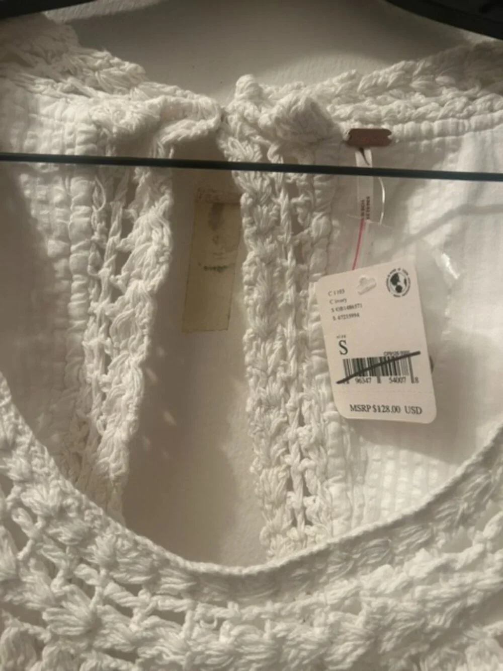 Free People Megan Crochet Ivory Scoop Neck Ruffle Hem Tie Keyhole Back Top NWT